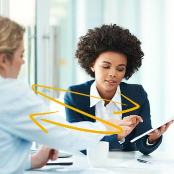 Sustainable solutions for information management. woman smiling